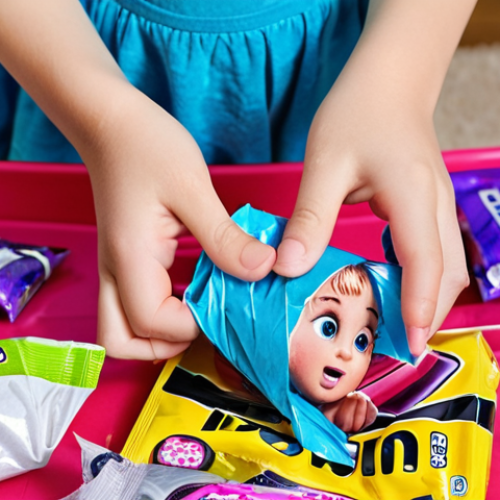 Home 25 **
Prompt: A child's hands excitedly unwrapping a LOL Surprise! doll with multiple layers of plastic packaging, contrasted with a visible pile of discarded plastic wrappers nearby. The background shows a slightly concerned parent looking on. Focus on the vibrant colors of the toy and the stark reality of the waste.
**