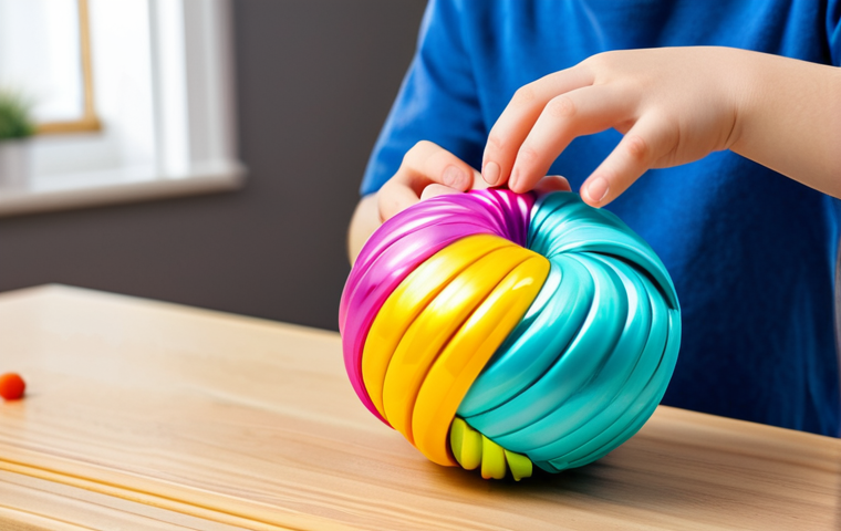 A young person, fully clothed in comfortable, modest, and family-friendly attire, uses well-formed hands to gently unwrap a multi-layered, spherical surprise toy package on a clean, light-colored wooden desk. The vibrant, shimmering layers of wrapping are visible, subtly revealing glimpses of small, colorful accessories within. The individual's expression conveys genuine curiosity and anticipation, in a natural pose. The background is a brightly lit, modern playroom or study with diffused lighting, slightly blurred to keep the focus on the unboxing. Perfect anatomy, correct proportions, well-formed hands, proper finger count, natural body proportions, high-quality photography, sharp focus, vibrant colors, detailed textures, safe for work, appropriate content, fully clothed, family-friendly.
