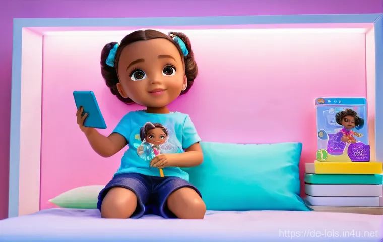 LOL 서프라이즈의 디지털 콘텐츠 확장 계획 - **Prompt 1: Digital Unboxing Delight**
    "A joyful, brightly lit scene in a modern child's bedroom...