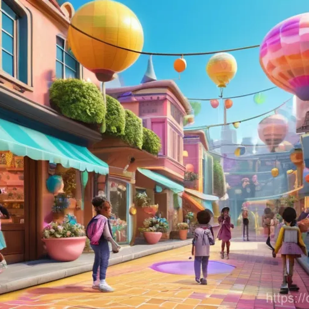 LOL 서프라이즈의 브랜드 확장 가능성 - **Prompt:** A vibrant, whimsical digital metaverse for children, inspired by LOL Surprise. Diverse c...