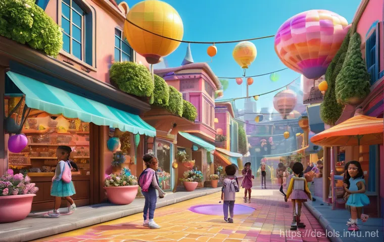 LOL 서프라이즈의 브랜드 확장 가능성 - **Prompt:** A vibrant, whimsical digital metaverse for children, inspired by LOL Surprise. Diverse c...