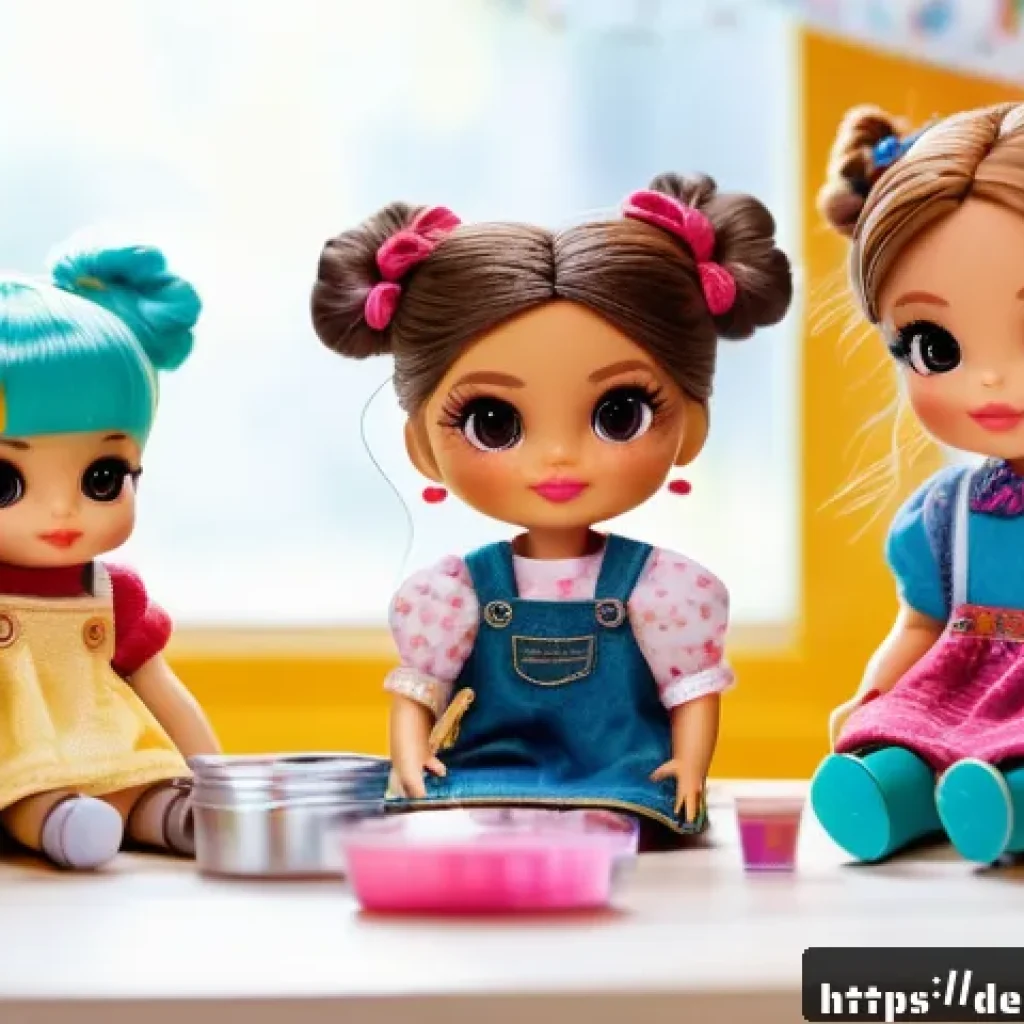 LOL 서프라이즈의 크리에이티브 커뮤니티 활동 - A detailed scene showcasing a creative LOL Surprise doll customization workshop in a cozy German cra...