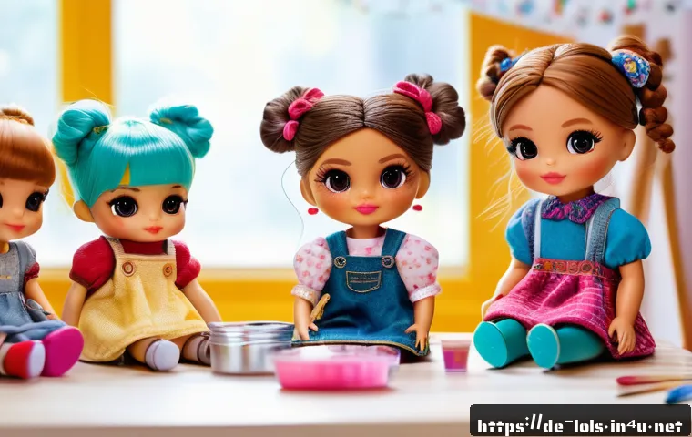 LOL 서프라이즈의 크리에이티브 커뮤니티 활동 - A detailed scene showcasing a creative LOL Surprise doll customization workshop in a cozy German cra...