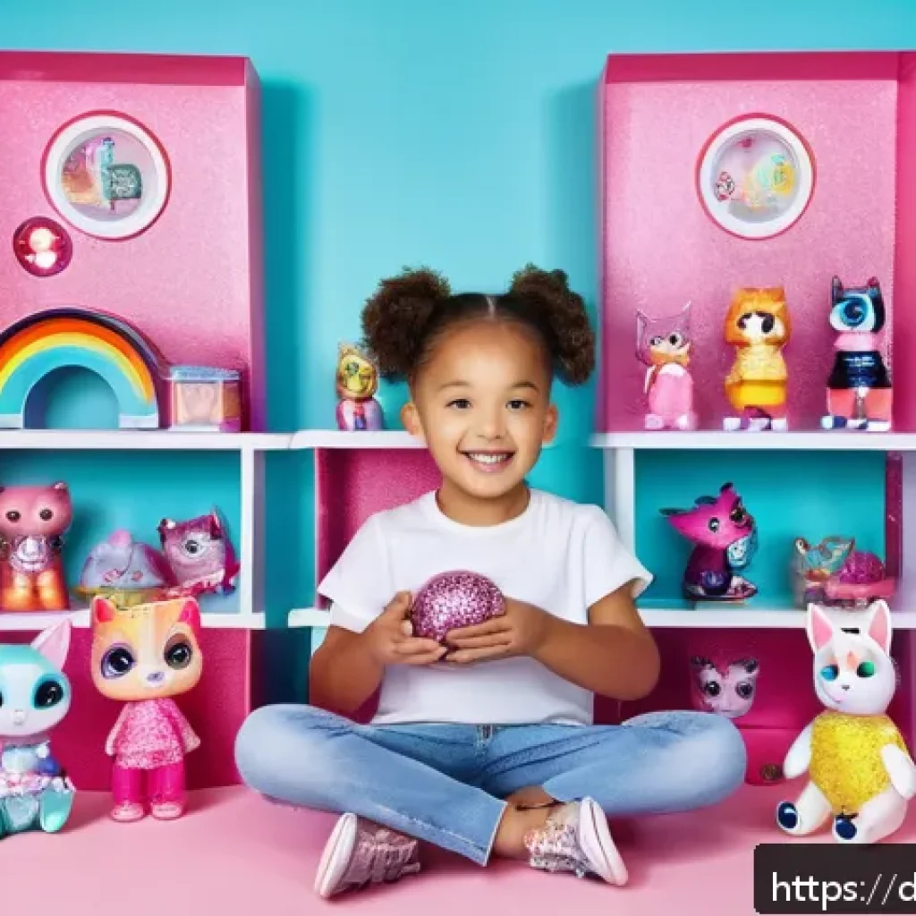 LOL 서프라이즈의 장난감 컬렉션의 가치 - A vibrant, colorful scene of a child’s playroom filled with a variety of LOL Surprise toys, includin...