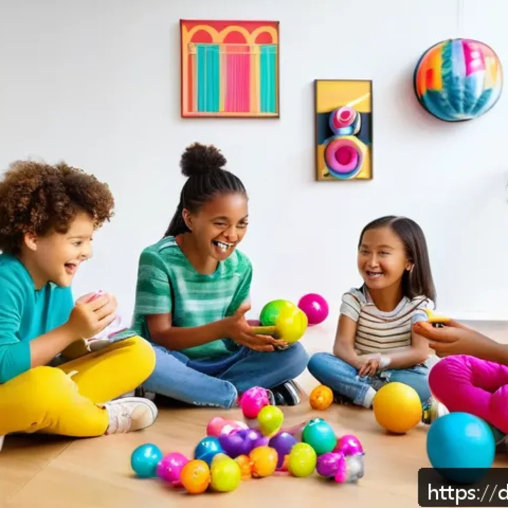 LOL 서프라이즈의 교육적 활용 방안 - A lively playroom scene featuring diverse children excitedly unwrapping colorful LOL Surprise balls....