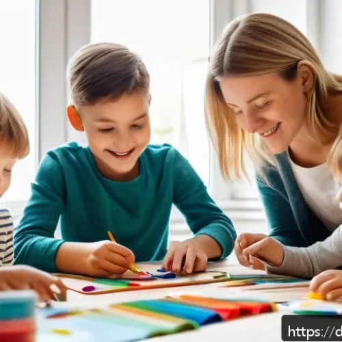 LOL 서프라이즈로 조립할 수 있는 DIY 키트 - A cozy family crafting scene in a bright, modern living room in Germany, featuring a diverse group o...