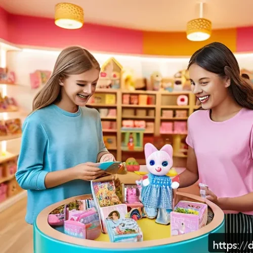LOL 서프라이즈의 다양한 팬 콘텐츠 사례 - A lively local fan meetup scene in a cozy German toy store, filled with children aged 5 to 10 wearin...
