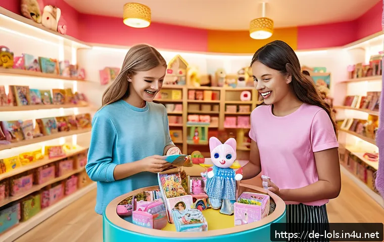 LOL 서프라이즈의 다양한 팬 콘텐츠 사례 - A lively local fan meetup scene in a cozy German toy store, filled with children aged 5 to 10 wearin...