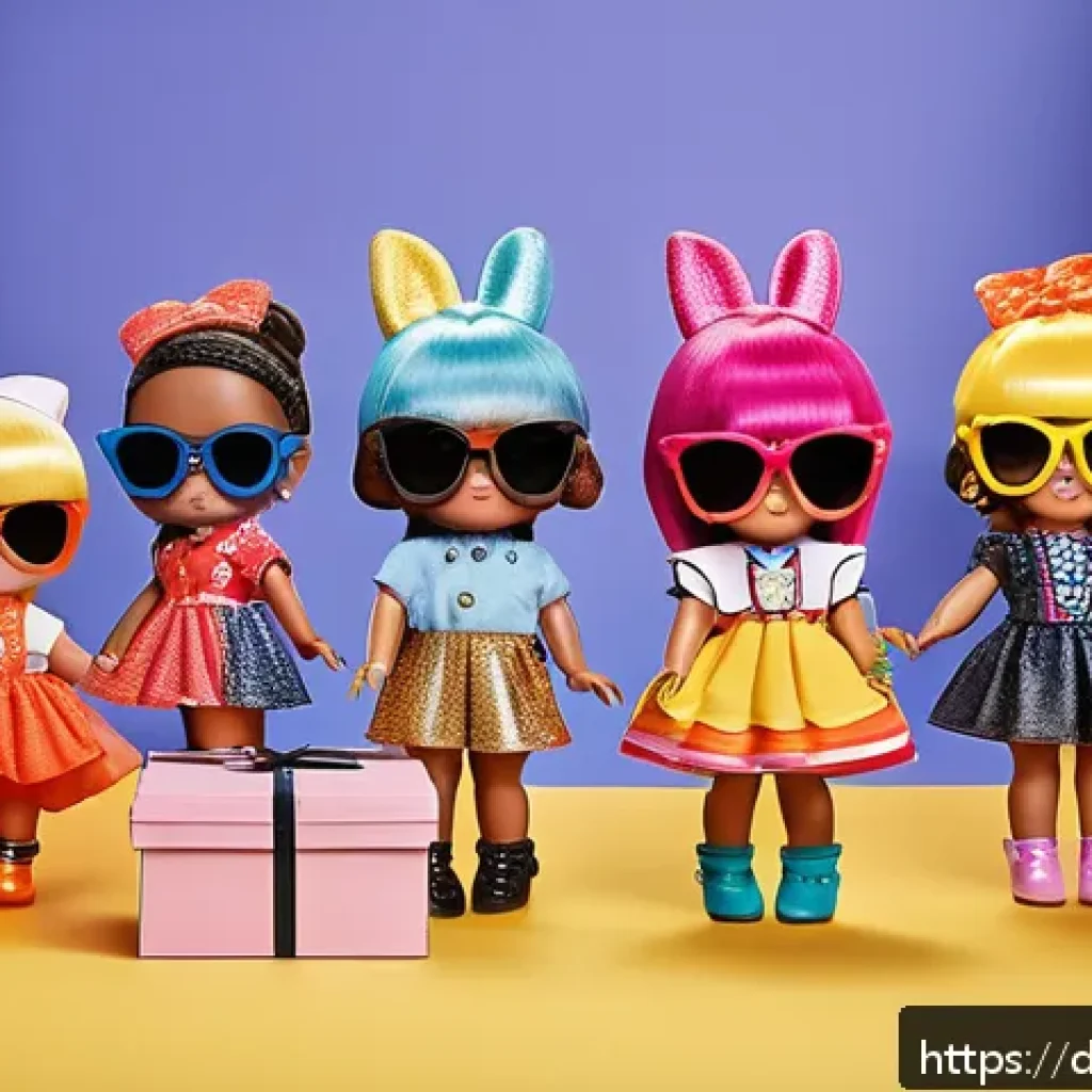 LOL 서프라이즈의 소비자 만족도를 높이는 방법 - A vibrant and playful scene featuring a diverse group of LOL Surprise dolls dressed in colorful, tre...